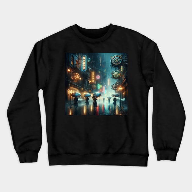 Neon Rain: Timekeeper's Alley Crewneck Sweatshirt by heartyARTworks